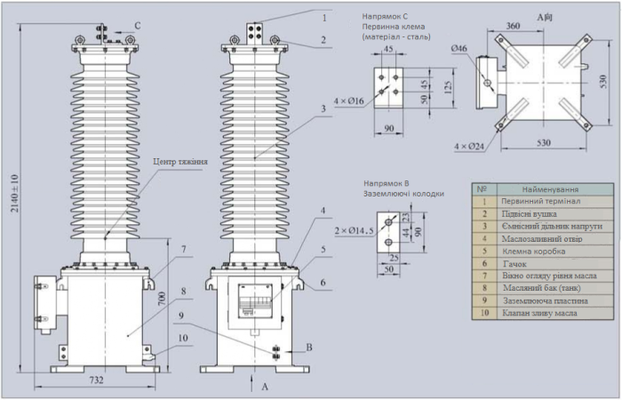 TYD110/√3-0,02(0,01)H Трансформатор напруги ємнісний 110 kV