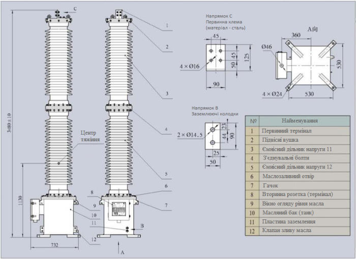 TYD110/√3-0,01(0,005)H Трансформатор напруги ємнісний 220 kV