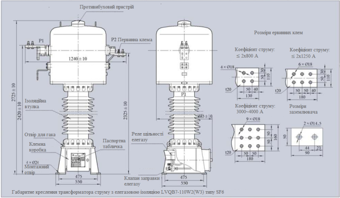 LVQB7-110(GY)(W,W2,W3) Трансформатор струму з елегазовою ізоляцією 110 kV