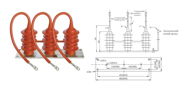 Трифазний комбінований беззазорний розрядник перенапруг змінного струму 3 ~ 35 kV